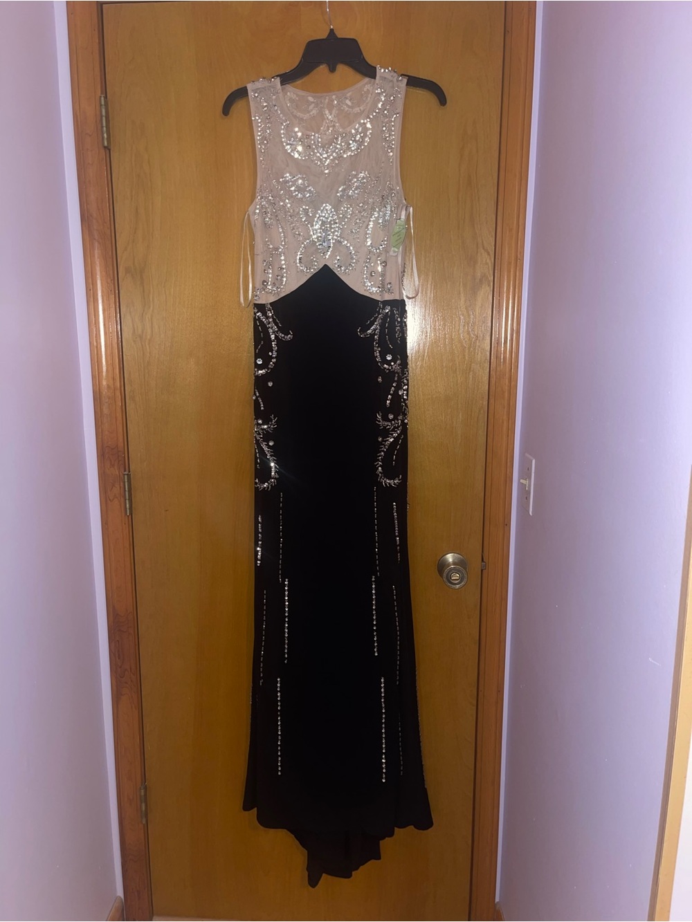 Windsor Formal Nude and Black Rhinestone Sequin Sleeveless Gown Maxi Dress NWT